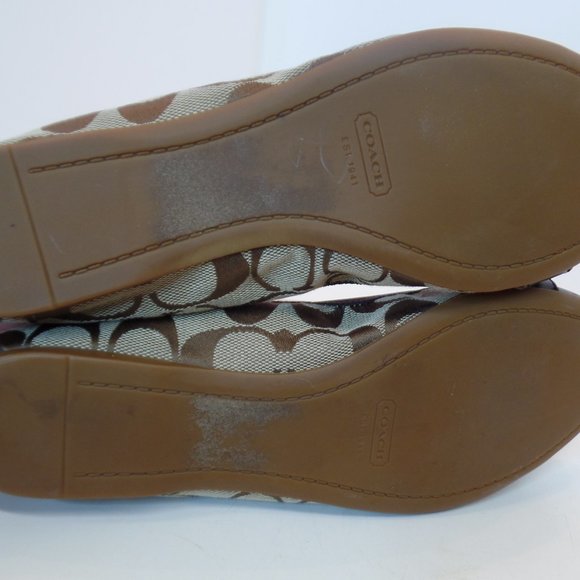 Coach Chelsey Signature Logo Fabric Brown Leather Flats Goldtone Hardware Sz 8 - Picture 8 of 15